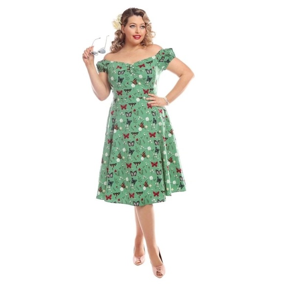 Collectif Green Butterfly Dolores Dress - Picture 2 of 10